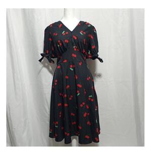 Belle Pogue 1940's Vintage Inspired A Line Swing Dress Size Small Black & Red